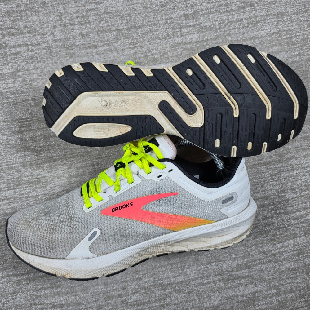Brooks Launch 9 Womens 11 White Grey Neon 1203731B148 Running Shoes